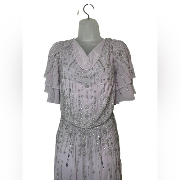 Mac Duggal 10690 Lavender Sequin Chiffon Midi Dress High Neck Flutter Sleeves - Picture 4 of 8